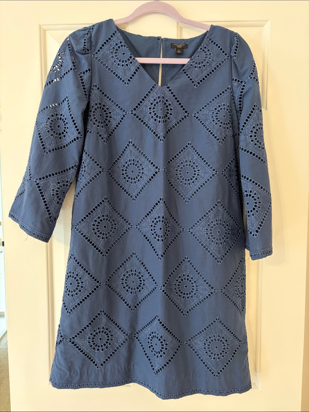 NWOT Ann Taylor Factory Blue Eyelet Midi Shift Dress